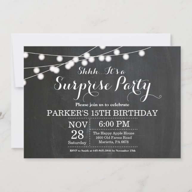 Surprise 15th Birthday Invitation Chalkboard (Front)