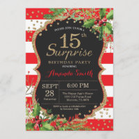 Surprise 15th Birthday Invitation Christmas Gold