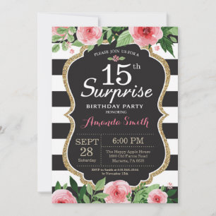 Surprise 15th Birthday Invitation Women. Floral