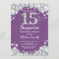 Surprise 15th Birthday Purple and Silver Diamond
