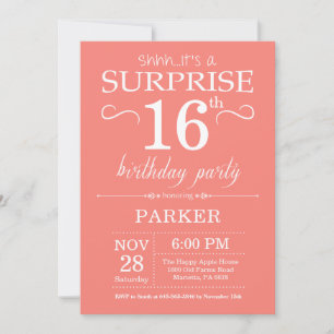 Surprise 16e anniversaire Invitation Coral