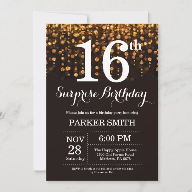 Surprise 16e anniversaire Invitation Parties scint (Devant)