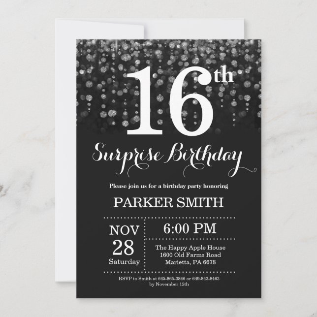 Surprise 16e anniversaire Invitation Parties scint (Devant)