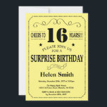 Surprise 16th Birthday Black and Yellow Invitation<br><div class="desc">Surprise 16th Birthday Invitation Black and Yellow Typography. Black and Yellow Background. Kids Birthday. Male Men or Women Birthday. Kids Boy or Girl Lady Teen Teenage Bday Invite. 13th 15th 16th 18th 20th 21st 30th 40th 50th 60th 70th 80th 90th 100th. Any Age. For further customization, please click the "Customize...</div>