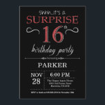 Surprise 16th Birthday Invitation Black and Red<br><div class="desc">Surprise 16th Birthday Invitation with Black and Red Glitter Background. Chalkboard. Kids Birthday. Boy or Girl Lady Teen Teenage Bday Invite. Any age. For further customization,  please click the "Customize it" button and use our design tool to modify this template.</div>