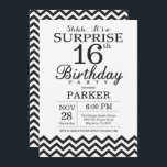 Surprise 16th Birthday Invitation Black Chevron<br><div class="desc">Surprise 16th Birthday Invitation with Black Chevron. Black and White. Kids Birthday. Boy or Girl Bday Invite. For further customization,  please click the "Customize it" button and use our design tool to modify this template.</div>