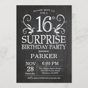 Surprise 16th Birthday Invitation Chalkboard