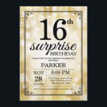 Surprise 16th Birthday Invitation Gold Glitter<br><div class="desc">Surprise 16th Birthday Invitation with Gold String Lights with Gold Glitter Background. Gold Birthday. Kids Birthday. Boy or Girl Bday Invite. 13th 15th 16th 18th 20th 21st 30th 40th 50th 60th 70th 80th 90th 100th, Any age. For further customization, please click the "Customize it" button and use our design tool...</div>