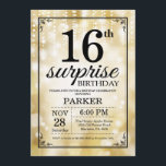 Surprise 16th Birthday Invitation Gold Glitter<br><div class="desc">Surprise 16th Birthday Invitation with Gold String Lights with Gold Glitter Background. Gold Birthday. Kids Birthday. Boy or Girl Bday Invite. 13th 15th 16th 18th 20th 21st 30th 40th 50th 60th 70th 80th 90th 100th, Any age. For further customization, please click the "Customize it" button and use our design tool...</div>