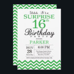Surprise 16th Birthday Invitation Green Chevron<br><div class="desc">Surprise 16th Birthday Invitation with Green Chevron. Black and White. Kids Birthday. Boy or Girl Bday Invite. For further customization,  please click the "Customize it" button and use our design tool to modify this template.</div>