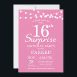 Surprise 16th Birthday Invitation Pink<br><div class="desc">Surprise 16th Birthday Invitation with String Lights. Pink Background. Kids Birthday. Girl Female Lady Elegant Modern bday. 13th 15th 16th 18th 20th 21st 30th 40th 50th 60th 70th 80th 90th 100th, Any age. For further customization, please click the "Customize it" button and use our design tool to modify this template....</div>