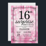 Surprise 16th Birthday Invitation Pink Glitter<br><div class="desc">Surprise 16th Birthday Invitation with Pink String Lights with Pink Glitter Background. Pink Birthday. Kids Birthday. Boy or Girl Bday Invite. 13th 15th 16th 18th 20th 21st 30th 40th 50th 60th 70th 80th 90th 100th, Any age. For further customization, please click the "Customize it" button and use our design tool...</div>