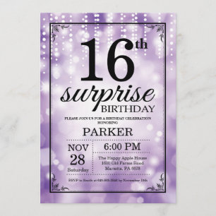 Surprise 16th Birthday Invitation Purple Glitter