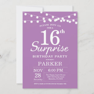 Surprise 16th Birthday Invitation Purple Lavender
