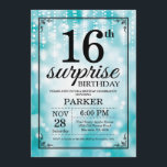 Surprise 16th Birthday Invitation Teal Glitter<br><div class="desc">Surprise 16th Birthday Invitation with Teal String Lights with Teal Glitter Background. Teal Birthday. Kids Birthday. Boy or Girl Bday Invite. 13th 15th 16th 18th 20th 21st 30th 40th 50th 60th 70th 80th 90th 100th, Any age. For further customization, please click the "Customize it" button and use our design tool...</div>