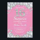 Surprise 16th Birthday Pink and Silver Diamond Invitation<br><div class="desc">Surprise 16th Birthday Invitation. Pink and Silver Rhinestone Diamond Red Background. Elegant Birthday Bash invite. Adult Birthday. Women Birthday. Men Birthday. For further customization,  please click the "Customize it" button and use our design tool to modify this template.</div>