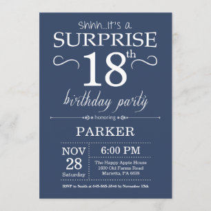 Surprise 18e anniversaire Invitation Blue