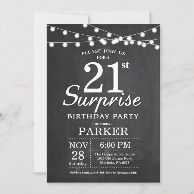 Surprise 18e anniversaire Invitation Chalkboard (Devant)