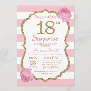 Surprise 18e anniversaire Invitation rose et or
