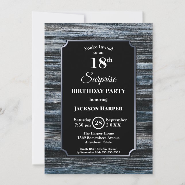 Surprise 18e anniversaire Wood Party Invitation (Devant)