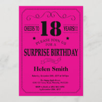 Surprise 18th Birthday Black and Hot Pink