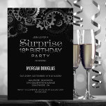 Surprise 18th Birthday Black Silver Steampunk Invitation<br><div class="desc">Organize your surprise 18th birthday celebration and invite your friends with this black and silver steampunk watch gears invitation.</div>