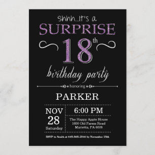Surprise 18th Birthday Invitation Black and Purple