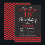 Surprise 18th Birthday Invitation Black and Red<br><div class="desc">Surprise 18th Birthday Invitation with Black and Red Chevron. Chalkboard. Adult Birthday. Man or Women Bday Invite. For further customization,  please click the "Customize it" button and use our design tool to modify this template.</div>