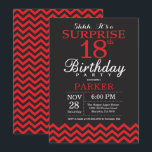 Surprise 18th Birthday Invitation Black and Red<br><div class="desc">Surprise 18th Birthday Invitation with Black and Red Chevron. Chalkboard. Adult Birthday. Man or Women Bday Invite. For further customization,  please click the "Customize it" button and use our design tool to modify this template.</div>