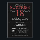 Surprise 18th Birthday Invitation Black and Red<br><div class="desc">Surprise 18th Birthday Invitation with Black and Red Glitter Background. Chalkboard. Adult Birthday. Men or Women Bday Invite. Any age. For further customization,  please click the "Customize it" button and use our design tool to modify this template.</div>