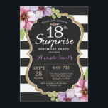 Surprise 18th Birthday Invitation Floral Gold<br><div class="desc">Surprise 18th Birthday Invitation for girl teen lady. Black and Gold Birthday Party Invite. Gold Glitter. Purple Watercolor Floral Flower. Black and White Stripes. Chalkboard. Printable Digital. For further customization,  please click the "Customize it" button and use our design tool to modify this template.S</div>