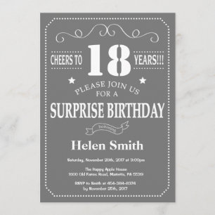 Surprise 18th Birthday Invitation Grey and White