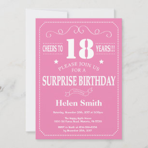 Surprise 18th Birthday Invitation Pink and White