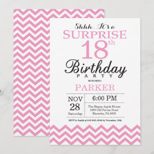 Surprise 18th Birthday Invitation Pink Chevron