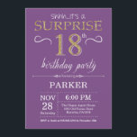 Surprise 18th Birthday Invitation Purple and Gold<br><div class="desc">Surprise 18th Birthday Invitation with Purple and Gold Glitter Background. Adult Birthday. Men or Women Bday Invite. Any age. For further customization,  please click the "Customize it" button and use our design tool to modify this template.</div>