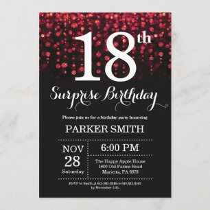 Surprise 18th Birthday Invitation Red Glitter