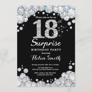 Surprise 18th Birthday Invitation Silver Diamond