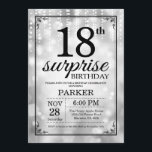 Surprise 18th Birthday Invitation Silver Glitter<br><div class="desc">Surprise 18th Birthday Invitation with Silver String Lights with Silver Glitter Background. Silver Birthday. Adult Birthday. Men or Women Bday Invite. 13th 15th 16th 18th 20th 21st 30th 40th 50th 60th 70th 80th 90th 100th, Any age. For further customization, please click the "Customize it" button and use our design tool...</div>