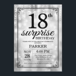 Surprise 18th Birthday Invitation Silver Glitter<br><div class="desc">Surprise 18th Birthday Invitation with Silver String Lights with Silver Glitter Background. Silver Birthday. Adult Birthday. Men or Women Bday Invite. 13th 15th 16th 18th 20th 21st 30th 40th 50th 60th 70th 80th 90th 100th, Any age. For further customization, please click the "Customize it" button and use our design tool...</div>