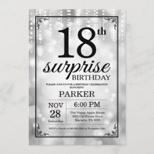 Surprise 18th Birthday Invitation Silver Glitter