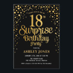 Surprise 18th Birthday Party - Black & Gold Invitation<br><div class="desc">Surprise 18th Birthday Party Invitation.
Elegant design in black and faux glitter gold. Features stylish script font and confetti. Message me if you need custom age.</div>