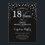 Surprise 18th Birthday Party - Black Silver Invitation<br><div class="desc">Surprise 18th Birthday Party Invitation.
Elegant design in black and faux glitter silver. Features script font and diamonds confetti. Cheers to 18 Years! Message me if you need further customization.</div>