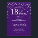 Surprise 18th Birthday Party - Purple Silver Invitation<br><div class="desc">Surprise 18th Birthday Party Invitation.
Elegant design in purple and faux glitter silver. Features script font and diamonds confetti. Cheers to 18 Years! Message me if you need further customization.</div>