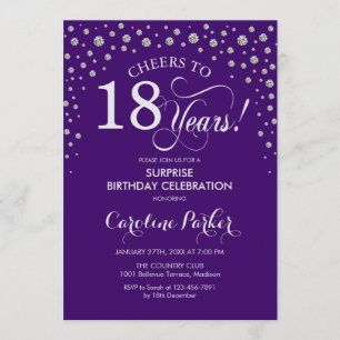 Surprise 18th Birthday Party - Purple Silver Invitation
