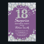 Surprise 18th Birthday Purple and Silver Diamond Invitation<br><div class="desc">Surprise 18th Birthday Invitation. Purple and Silver Rhinestone Diamond Red Background. Elegant Birthday Bash invite. Adult Birthday. Women Birthday. Men Birthday. For further customization,  please click the "Customize it" button and use our design tool to modify this template.</div>