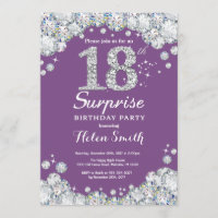 Surprise 18th Birthday Purple and Silver Diamond