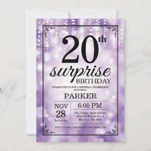 Surprise 20e anniversaire Invitation Purple Partie