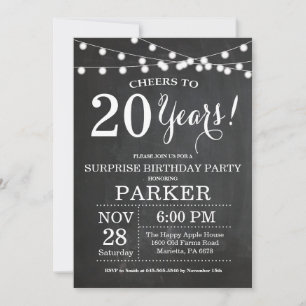 Surprise 20th Birthday Invitation Chalkboard