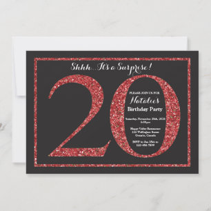 Surprise 20th Birthday Invitation Red Glitter