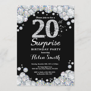 Surprise 20th Birthday Invitation Silver Diamond